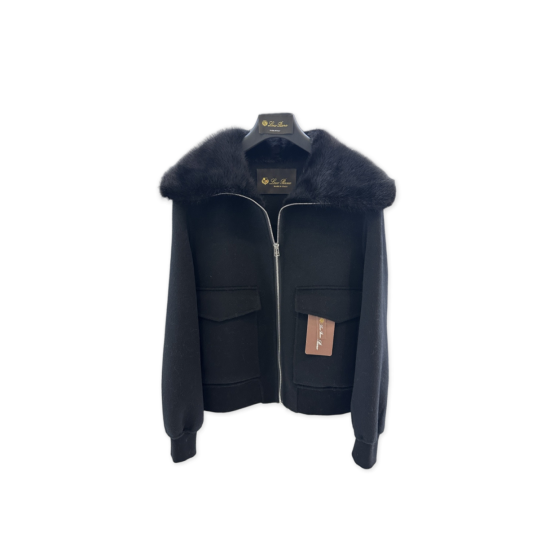 L0r0 P1ana large lapel mink cashmere zip-up jacket